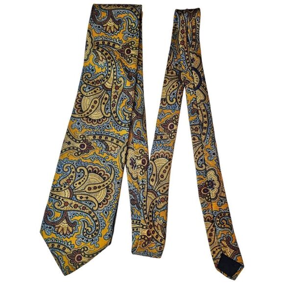 Brooks Brothers Makers All Silk Paisley Gold Blue Tie - Picture 1 of 5